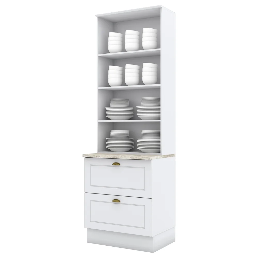 Cristaleira 2 Portas de Vidro 2 Gavetas 100% MDF Americana Branco HP - Henn