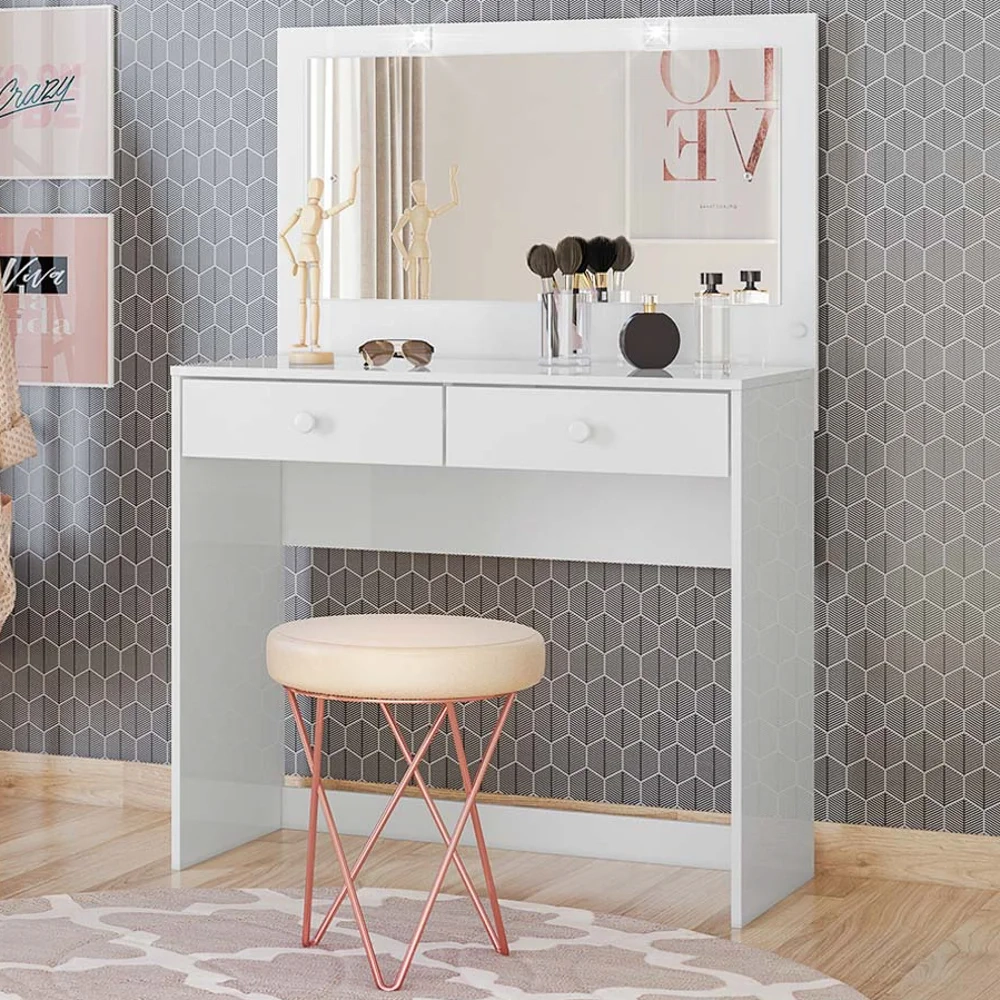 Penteadeira Camarim Com Espelho 2 Gavetas Daila Branco - Henn