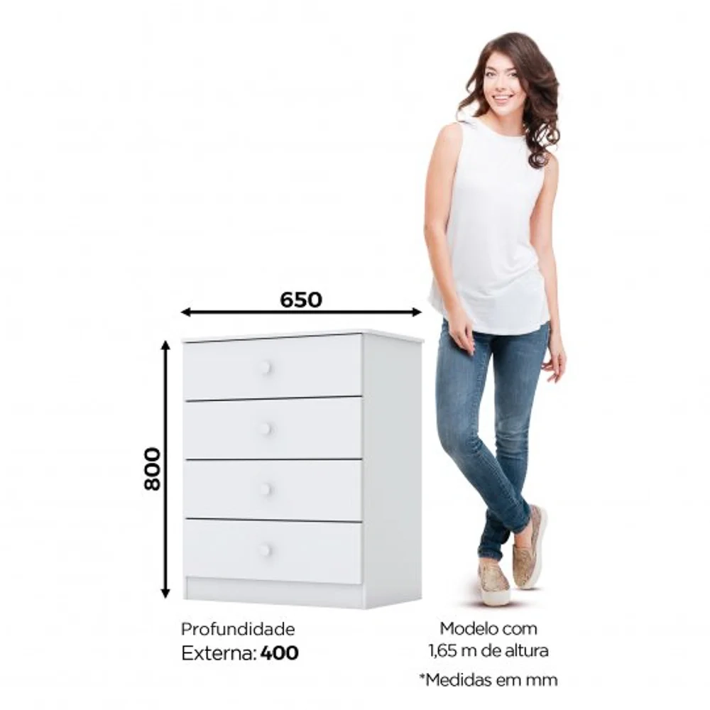 Cômoda Infantil 4 Gavetas Labirinto Branco HP - Henn