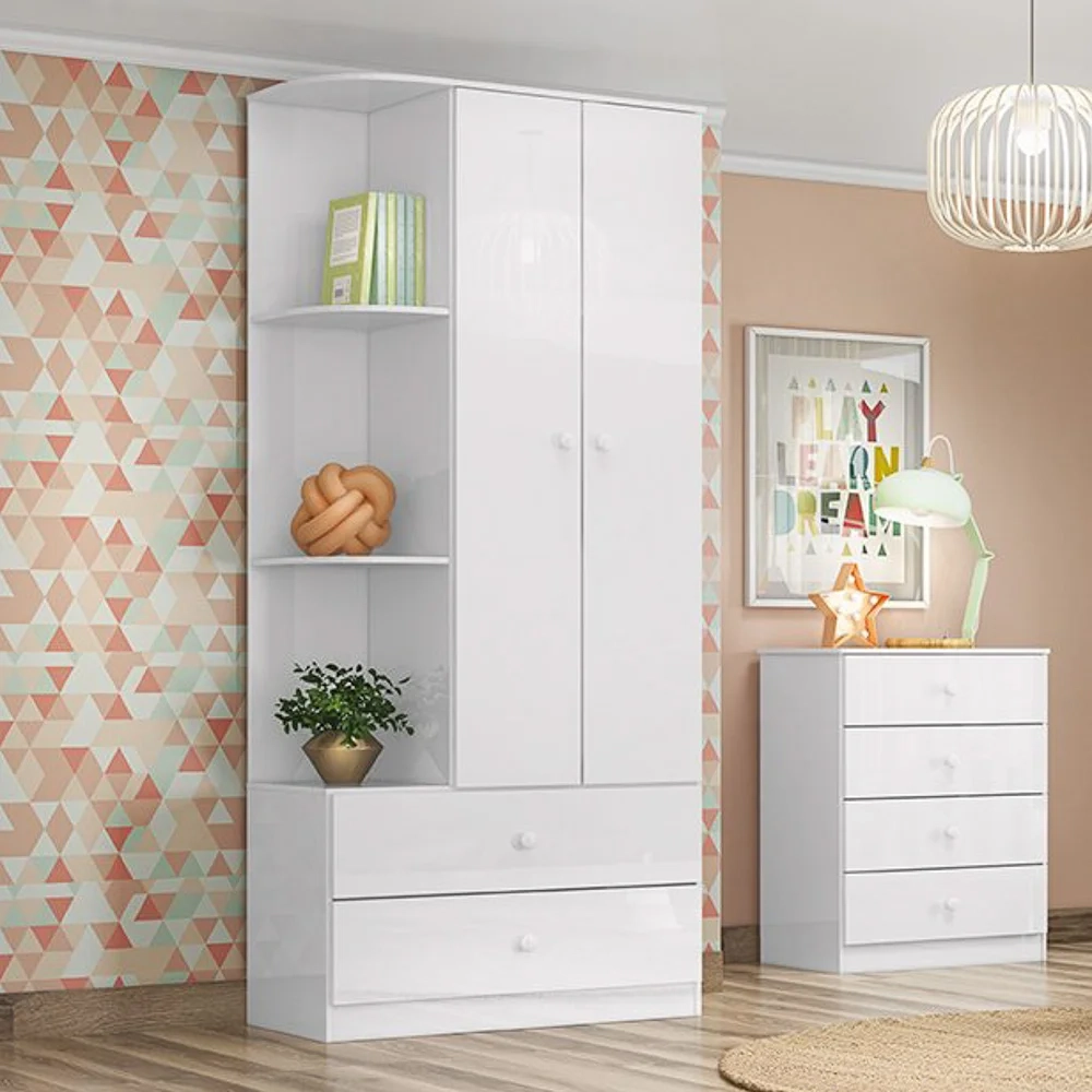 Guarda Roupa Infantil 2 Portas Com Cantoneira Labirinto Branco - Henn