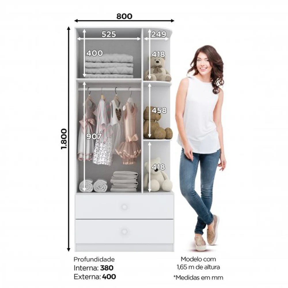 Guarda Roupa Infantil 2 Portas Com Cantoneira Labirinto Branco - Henn