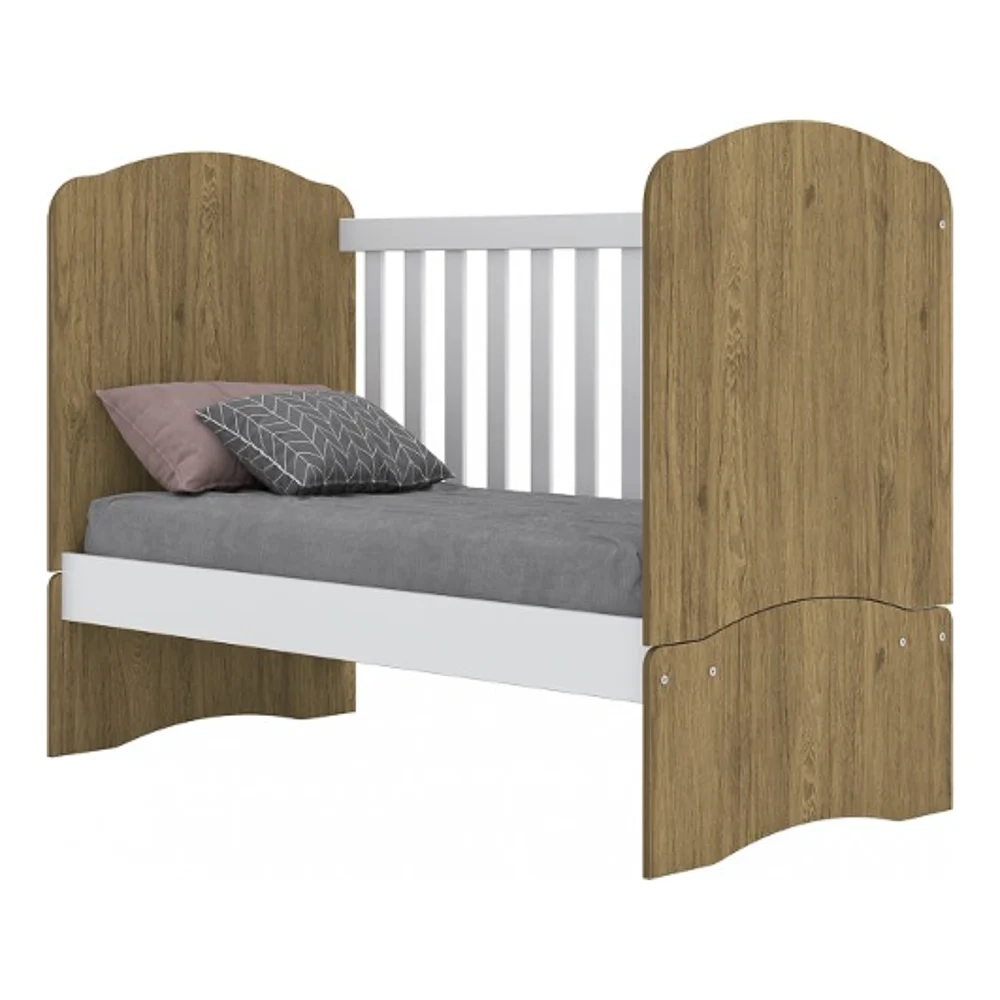 Berço Multifuncional 3 em 1 Certificado Inmetro Bala de Menta Rústico/Branco - Henn