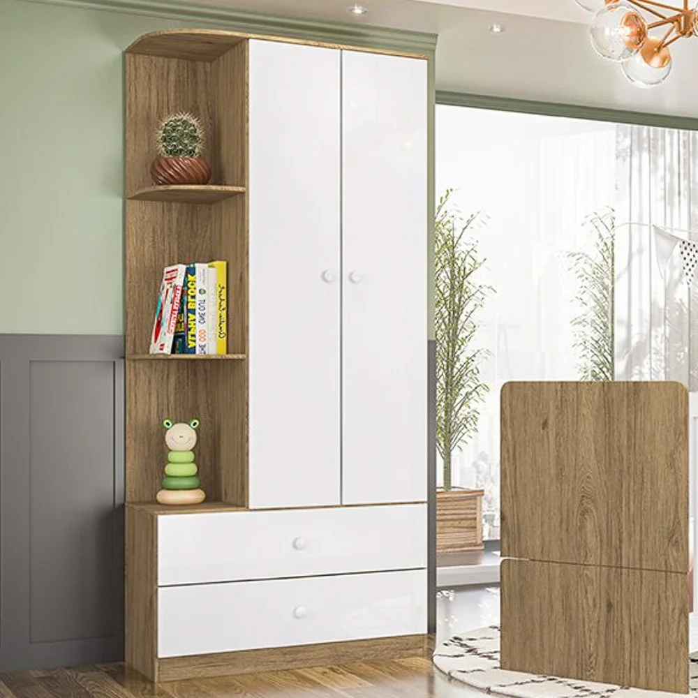 Guarda Roupa Infantil 2 Portas Com Cantoneira Labirinto Rústico/Branco - Henn