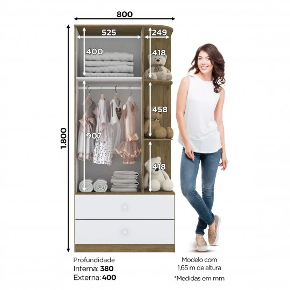 Guarda Roupa Infantil 2 Portas Com Cantoneira Labirinto Rústico/Branco - Henn