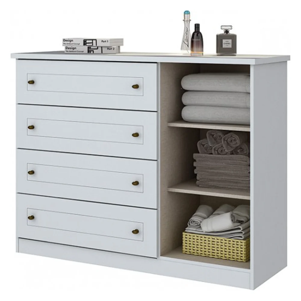 Cômoda Infantil 1 Porta 4 Gavetas Americano Branco HP - Henn