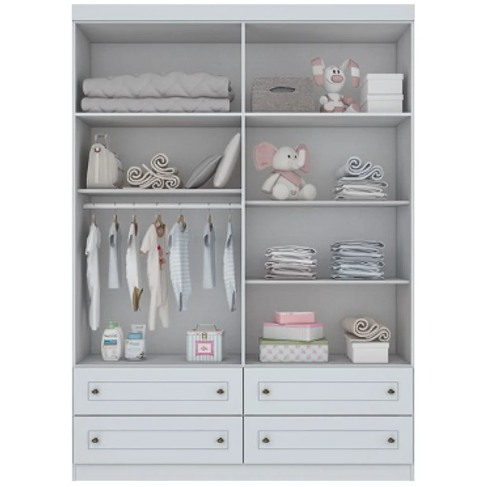 Guarda Roupa Infantil 4 Portas 4 Gavetas Americano Branco - Henn