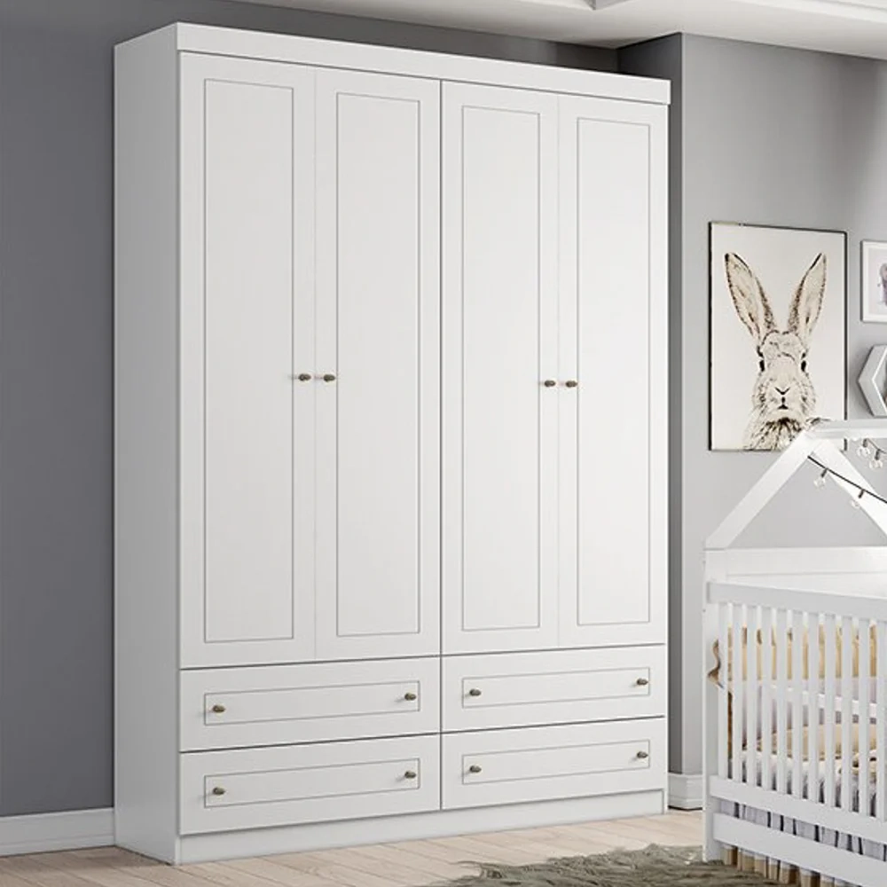 Guarda Roupa Infantil 4 Portas 4 Gavetas Americano Branco - Henn