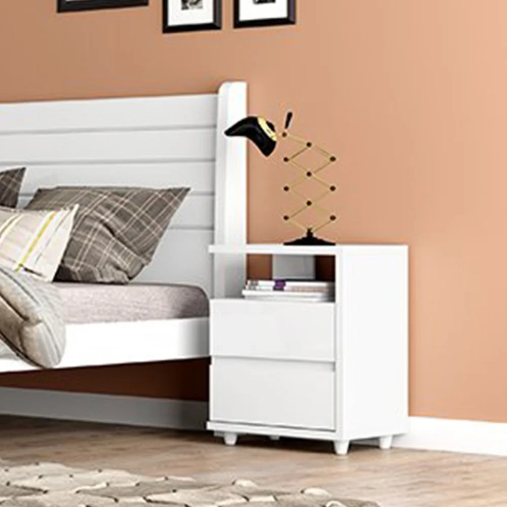 Mesa de Cabeceira 2 Gavetas Campeche Branco - Henn