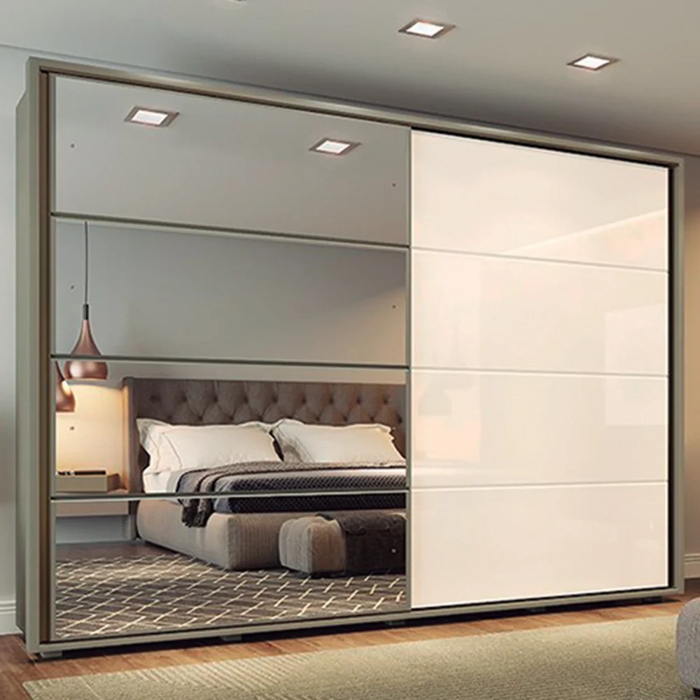 Guarda Roupa Casal Com Espelho 2 Portas de Correr Cavic Duna/Off White - Henn