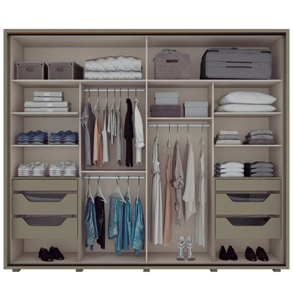 Guarda Roupa Casal Com Espelho 2 Portas de Correr Cavic Duna/Off White - Henn