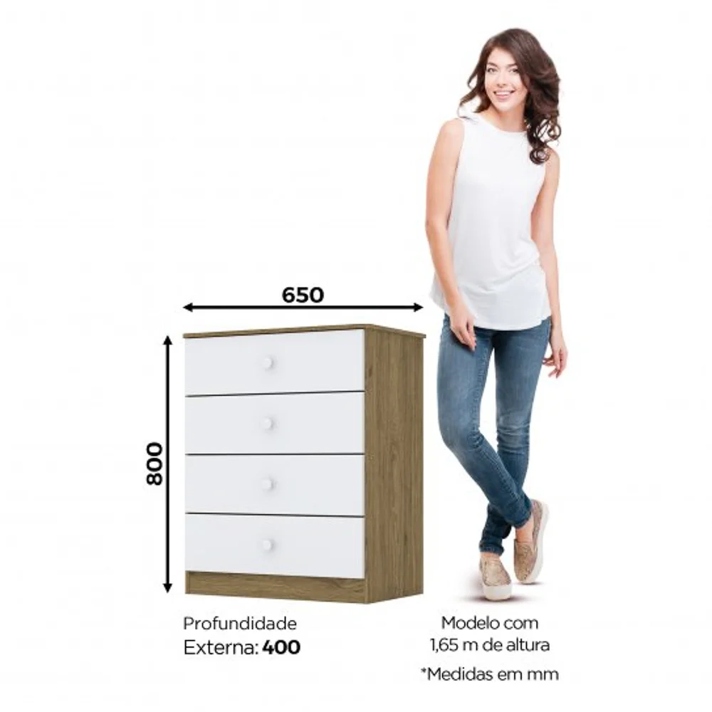 Cômoda Infantil 4 Gavetas Labirinto Rústico Branco HP - Henn