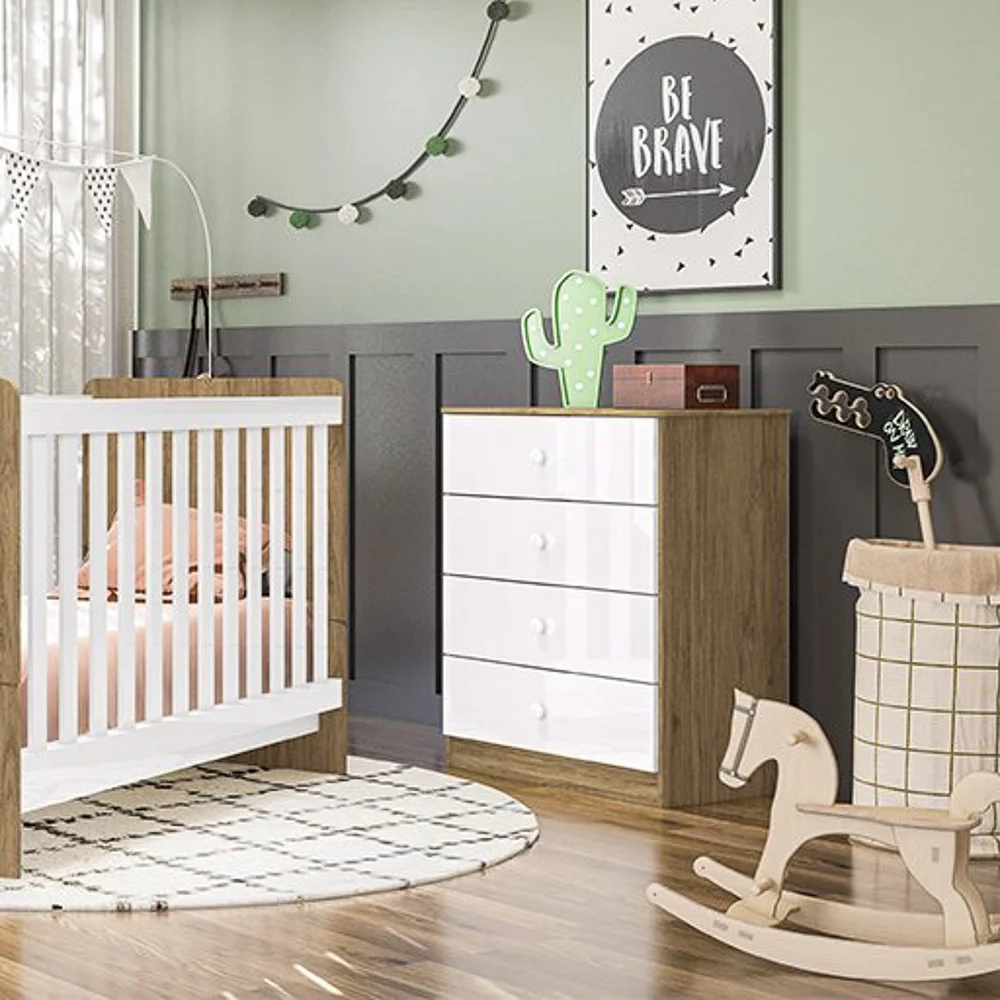 Cômoda Infantil 4 Gavetas Labirinto Rústico Branco HP - Henn