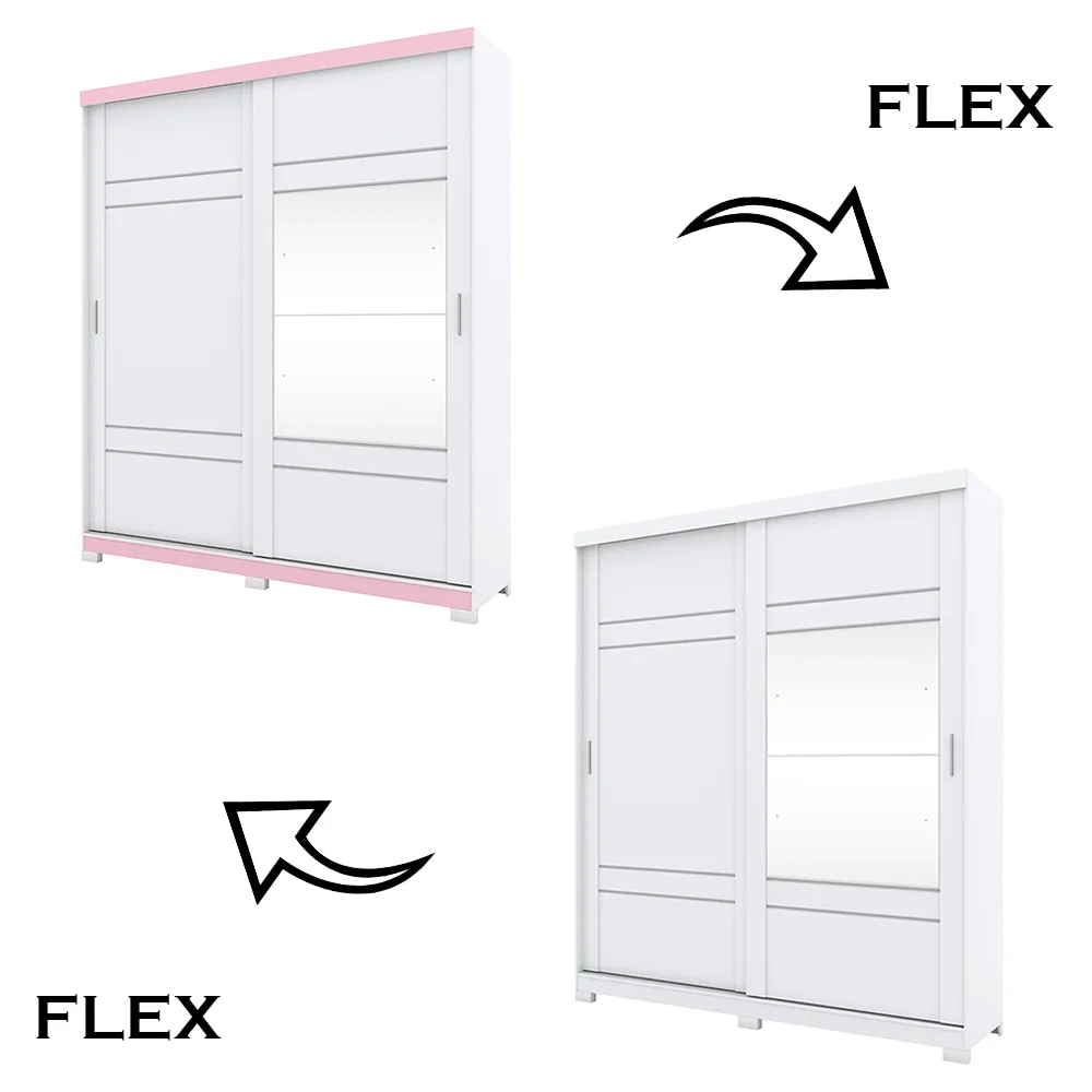 Guarda Roupa Solteiro Com Espelho 2 Portas Verg Flex Branco/Rosa Chá - Henn