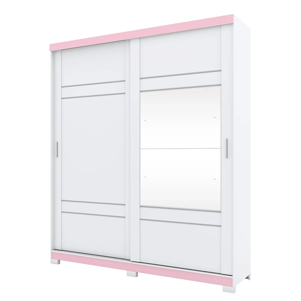 Guarda Roupa Solteiro Com Espelho 2 Portas Verg Flex Branco/Rosa Chá - Henn