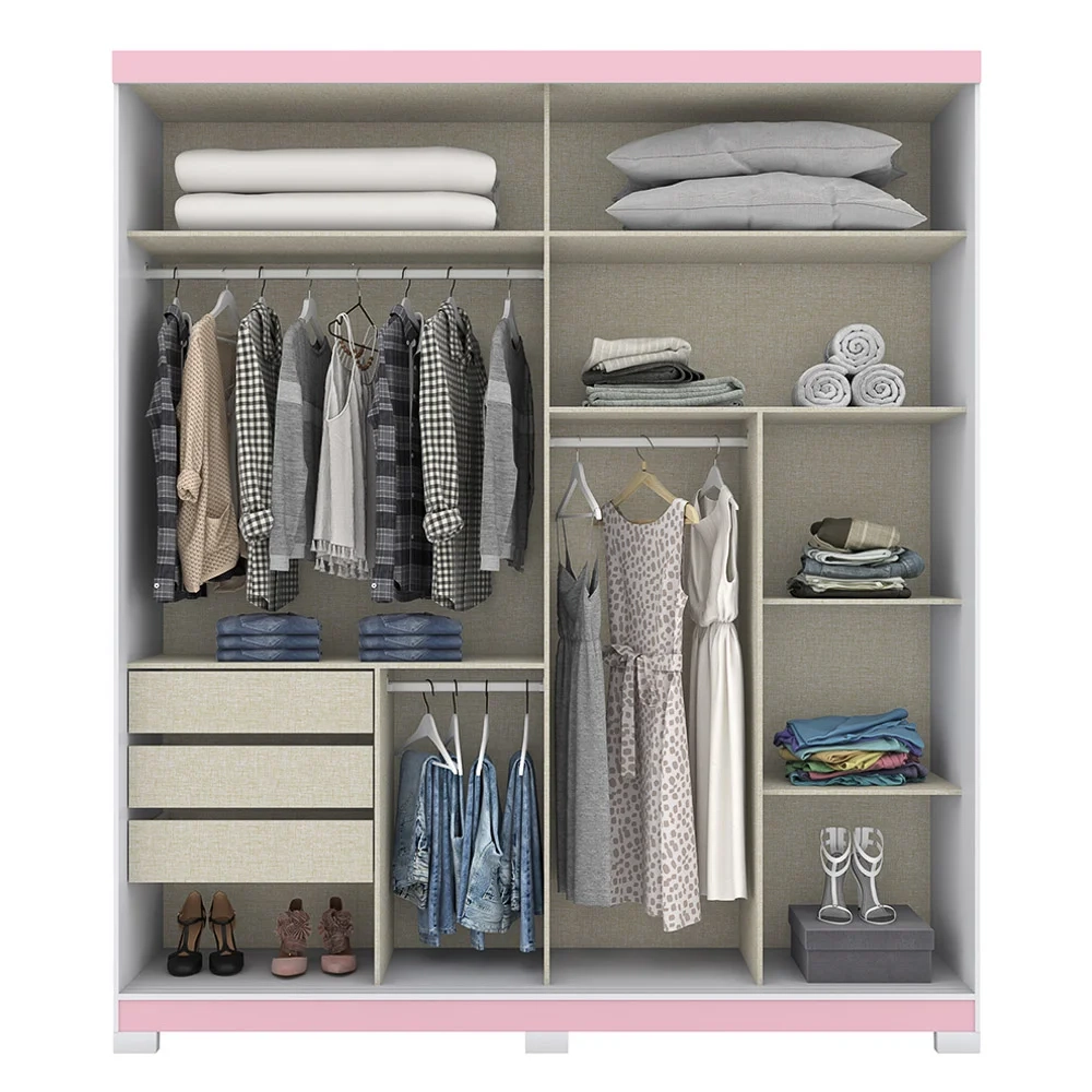 Guarda Roupa Solteiro Com Espelho 2 Portas Verg Flex Branco/Rosa Chá - Henn