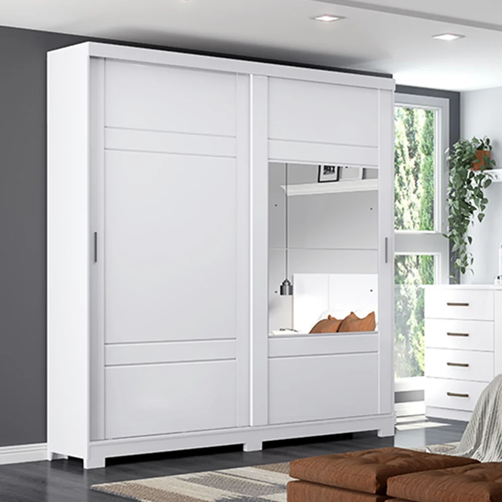 Guarda Roupa Solteiro Com Espelho 2 Portas Verg Flex Branco/Rosa Chá - Henn