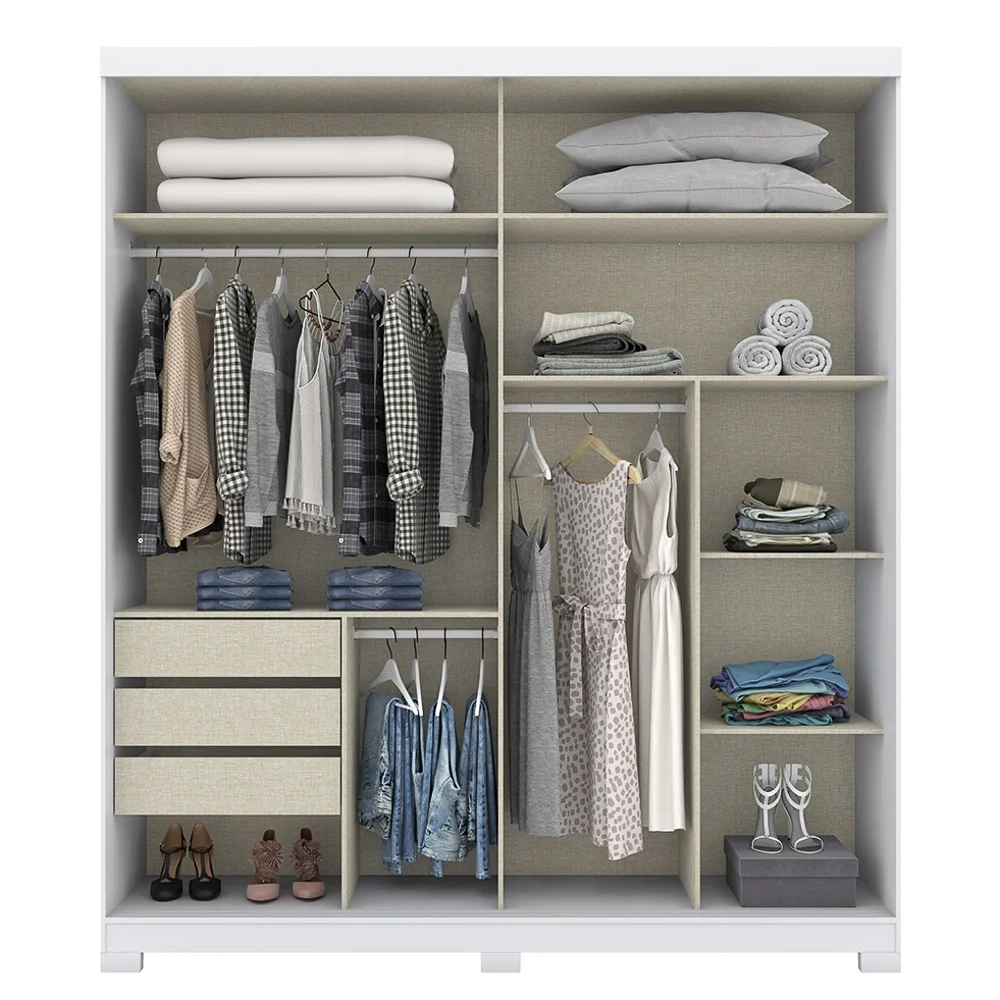 Guarda Roupa Solteiro Com Espelho 2 Portas Verg Flex Branco/Rosa Chá - Henn