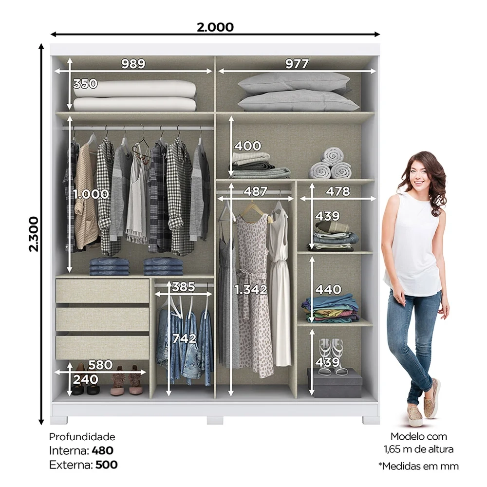 Guarda Roupa Solteiro Com Espelho 2 Portas Verg Flex Branco/Rosa Chá - Henn