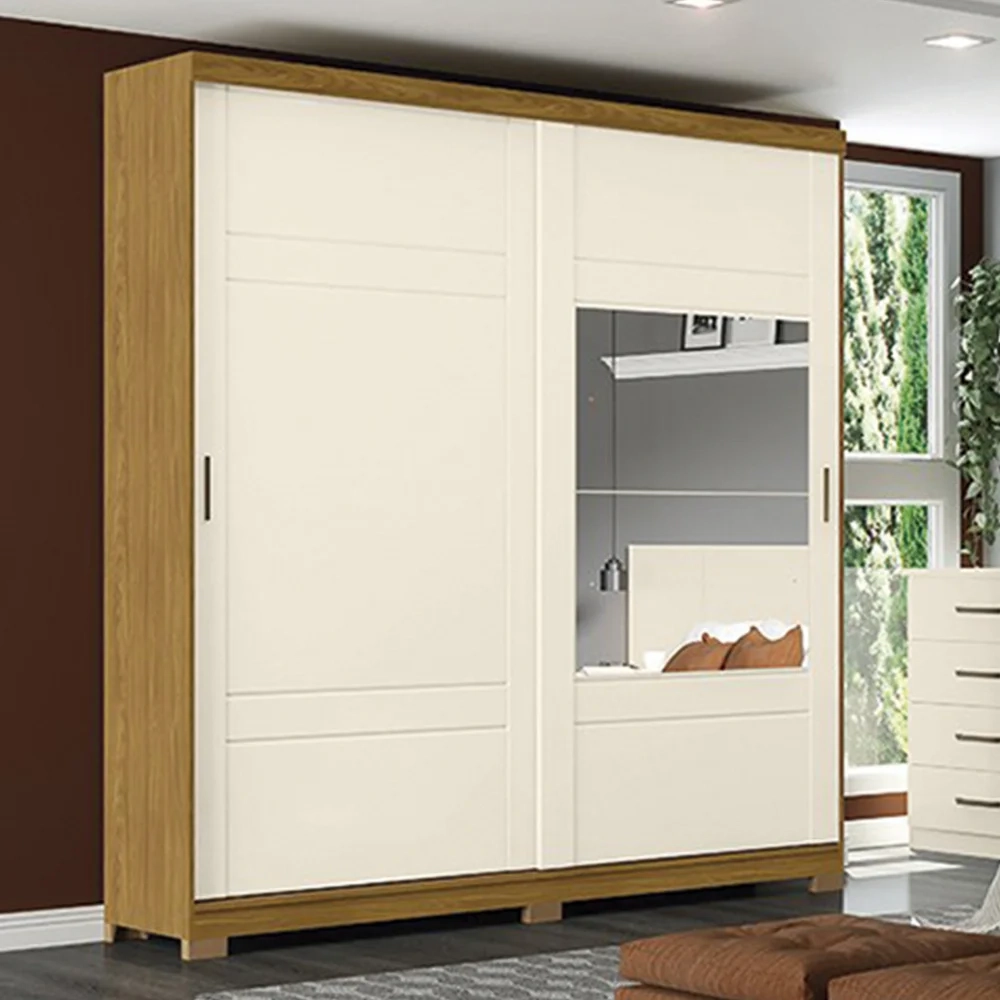 Guarda Roupa Solteiro Com Espelho 2 Portas Verg Nature/Off White - Henn