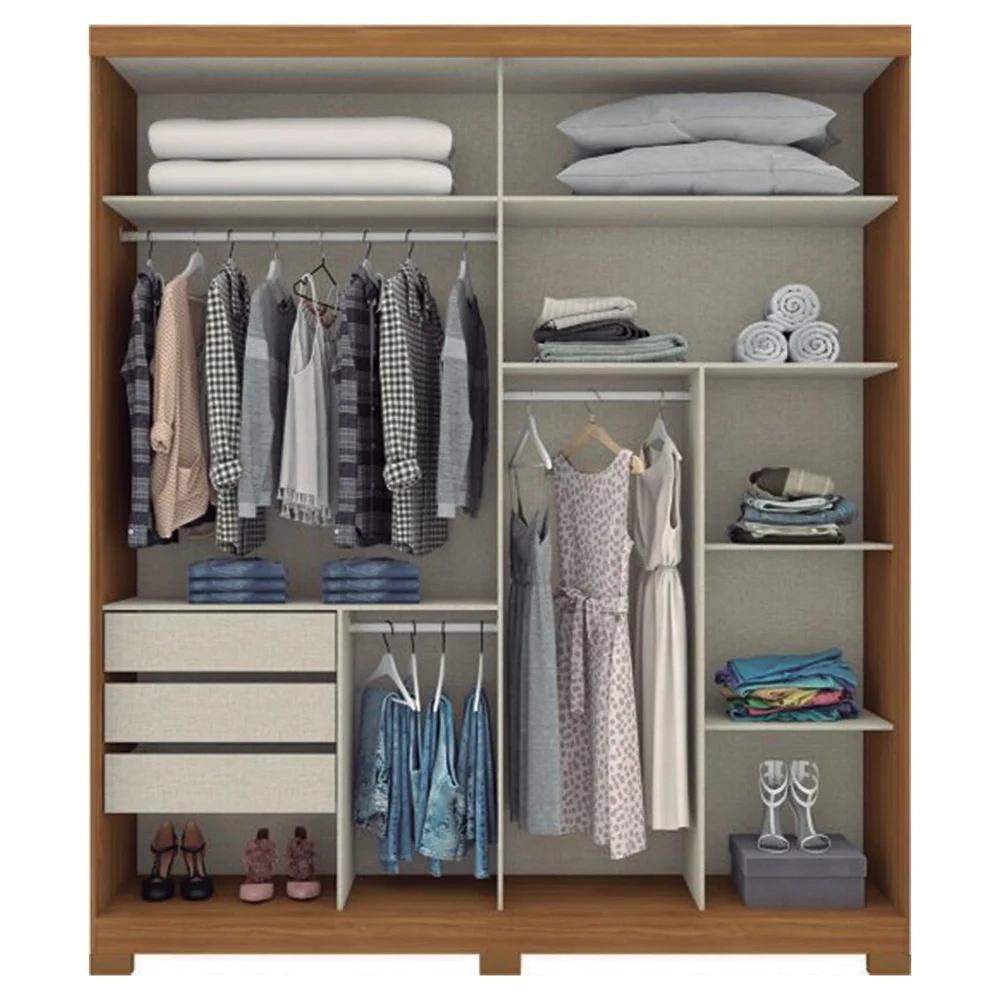 Guarda Roupa Solteiro Com Espelho 2 Portas Verg Nature/Off White - Henn