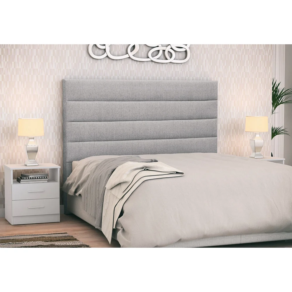 Cabeceira Cama Box Casal Queen 160cm Greta Linho Cinza e 2 Mesas de Cabeceira Flex Branco - Mpozenato