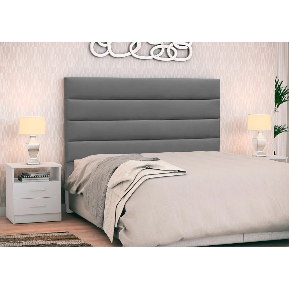 Cabeceira Cama Box Casal Queen 160cm Greta Suede Cinza e 2 Mesas de Cabeceira Flex Branco - Mpozenato