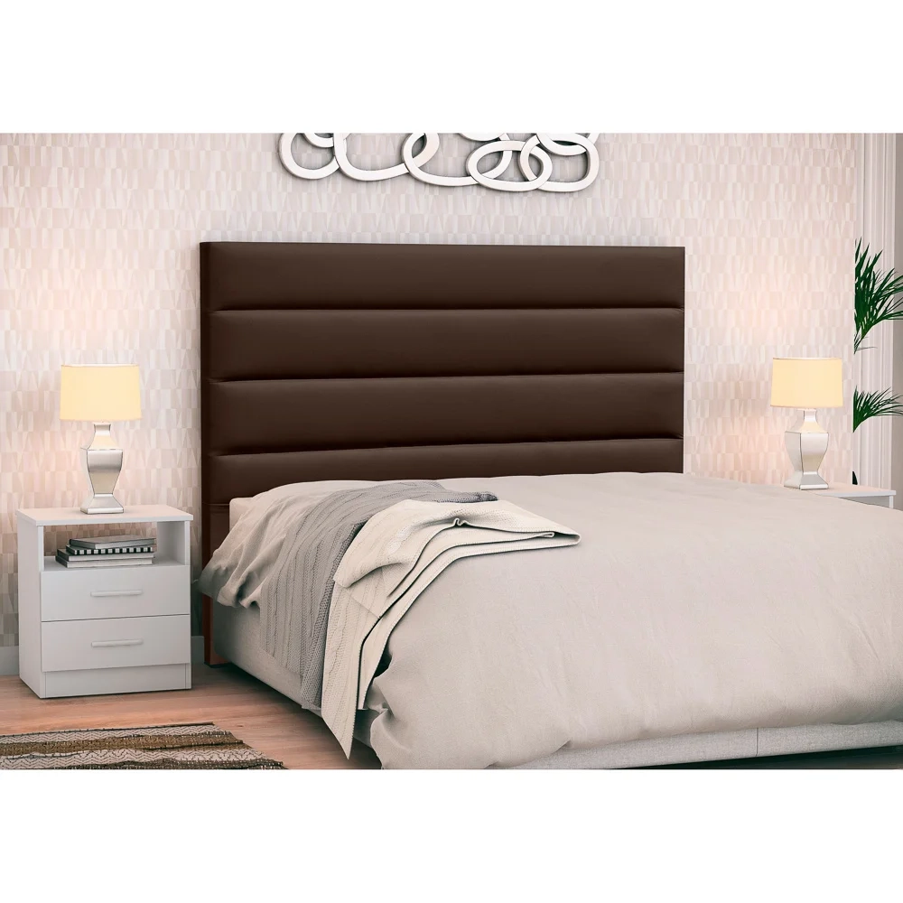 Cabeceira Cama Box Casal King 195cm Greta Corano Marrom e 2 Mesas de Cabeceira Flex Branco - Mpozenato