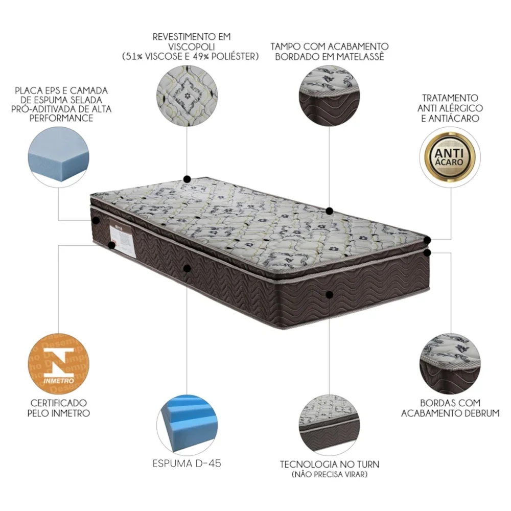 Colchão Solteiro Iso 1.5.0 Espuma D45 Viscopoli 88x188x18cm  - Ortobom