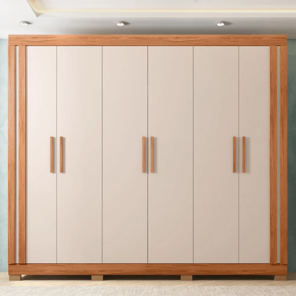 Guarda Roupa Casal 230cm Com 6 Portas Brasid Freijó/Off C01 - Mpozenato