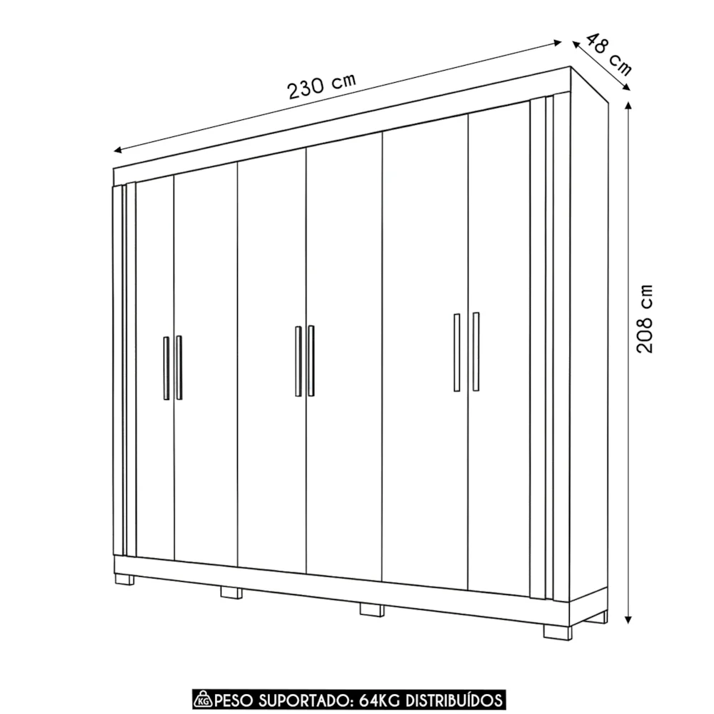 Guarda Roupa Casal 230cm Com 6 Portas Brasid Freijó/Off C01 - Mpozenato