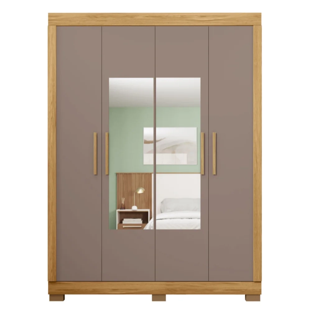 Guarda Roupa Solteiro 154cm 4 Portas Espelho Brasid Mel/Cacao C01 - Mpozenato