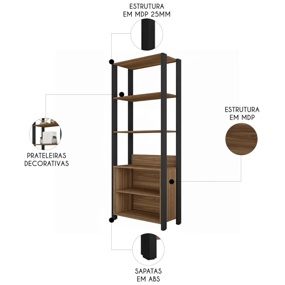 Guarda Roupa Solteiro Closet 73cm Prateleira Una Mel/Preto C01 - Mpozenato