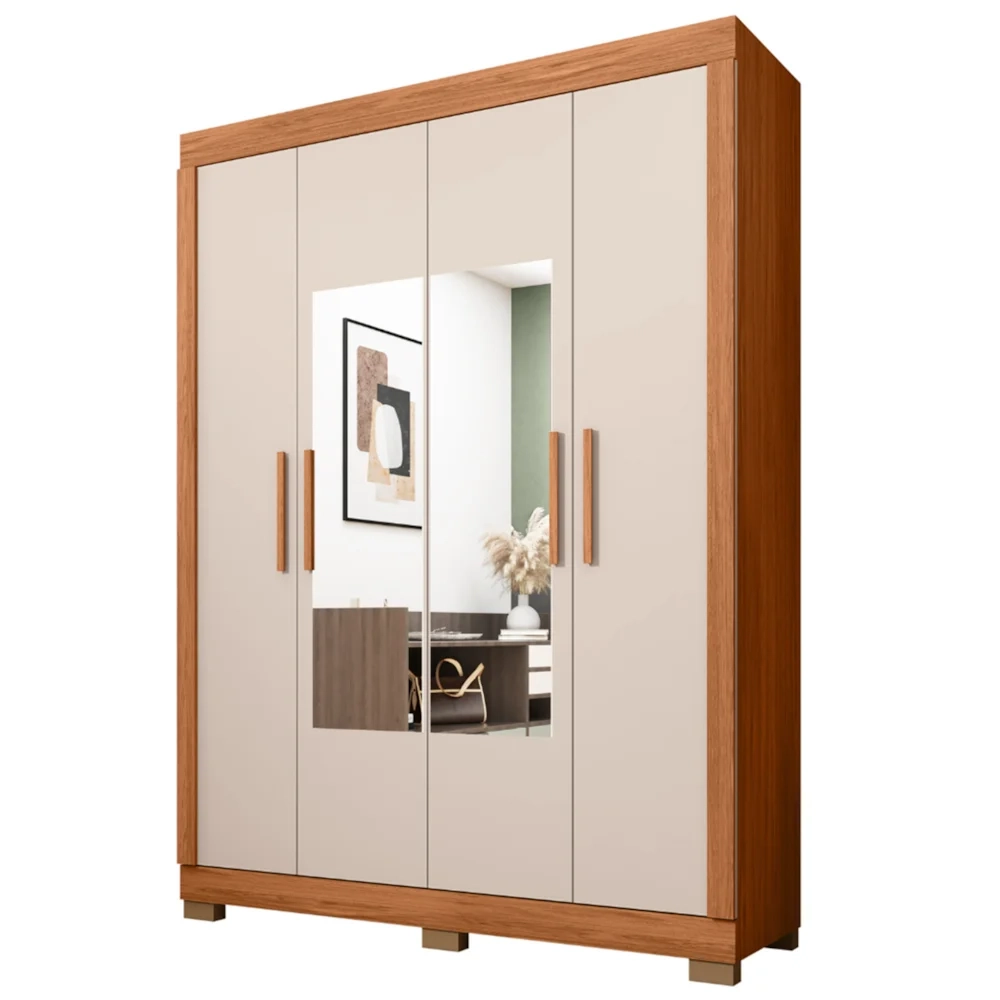 Guarda Roupa Solteiro 154cm 4 Portas Espelho Brasid Freijó/Off C01 - Mpozenato