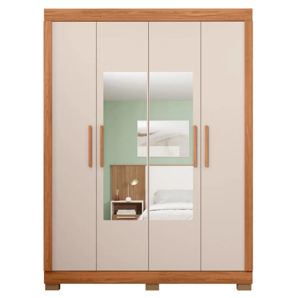 Guarda Roupa Solteiro 154cm 4 Portas Espelho Brasid Freijó/Off C01 - Mpozenato
