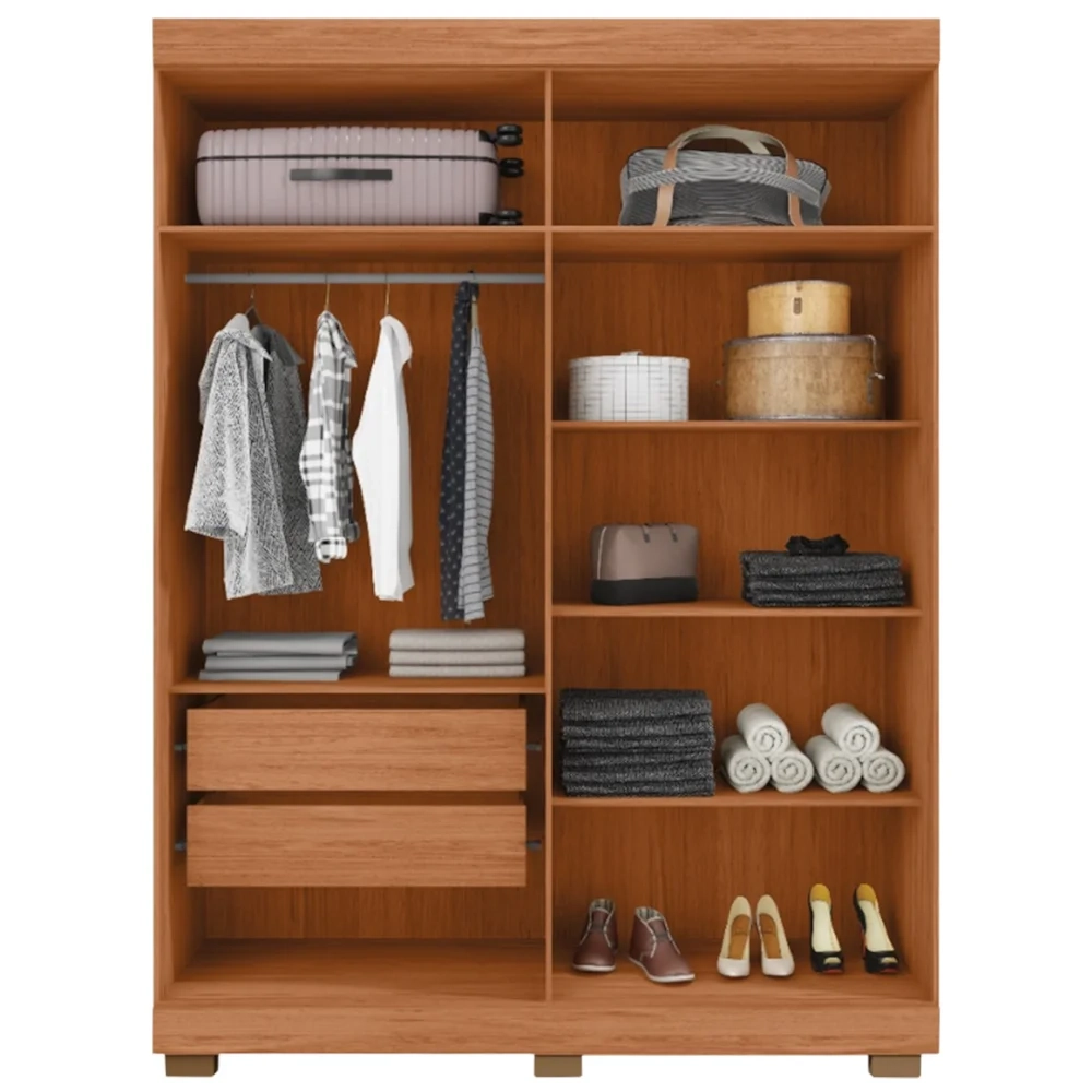 Guarda Roupa Solteiro 154cm 4 Portas Espelho Brasid Freijó/Off C01 - Mpozenato