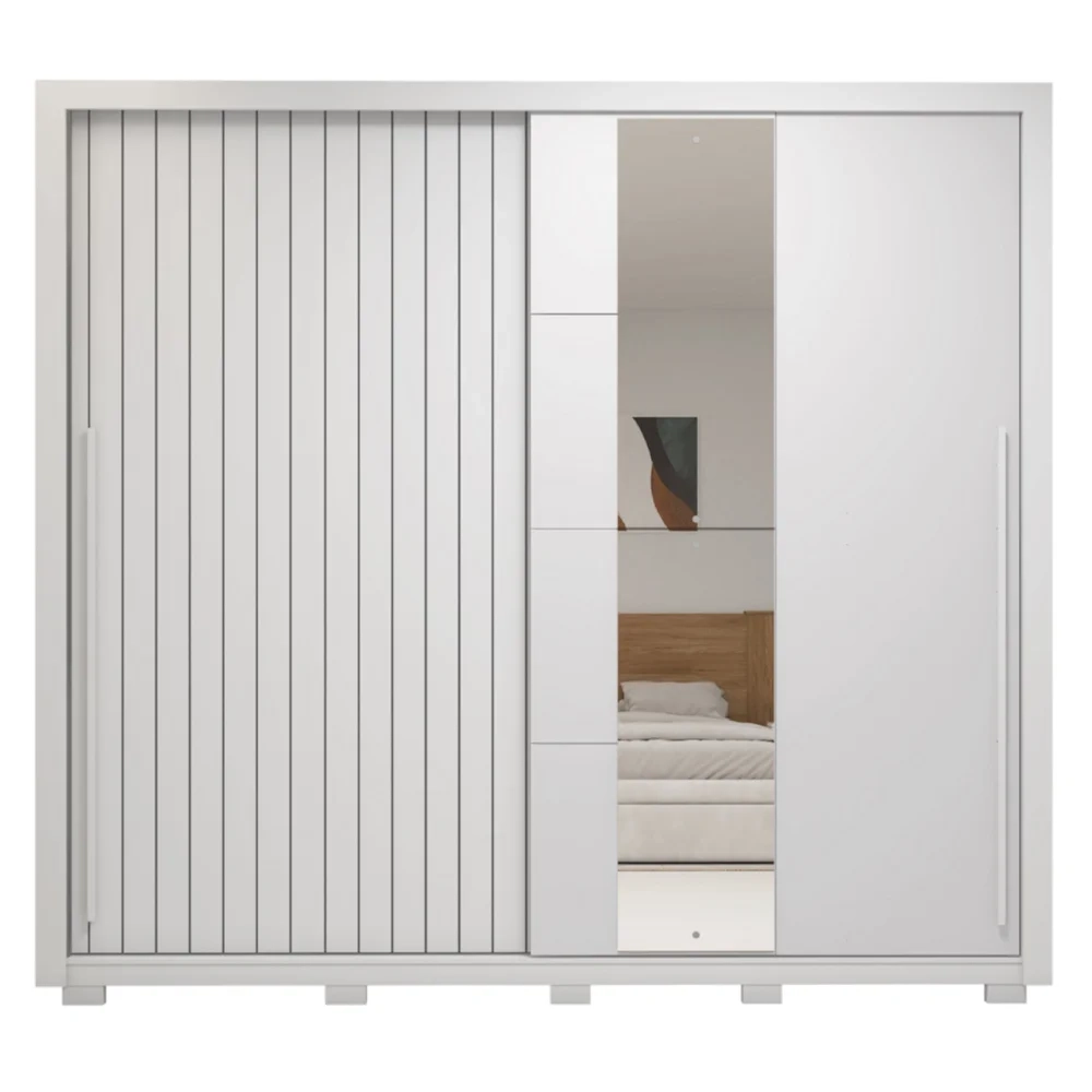 Guarda Roupa Casal 245cm 2 Portas Espelho Scipio Branco C01 - Mpozenato