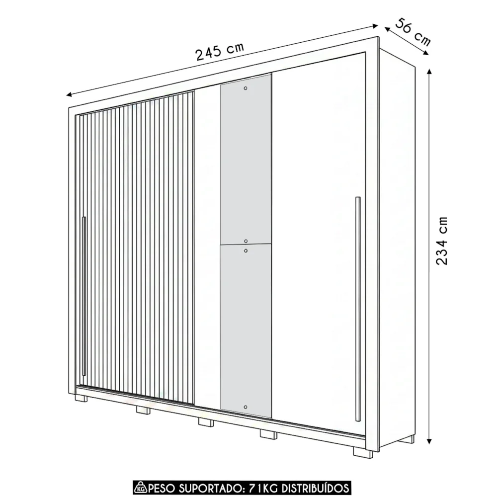 Guarda Roupa Casal 245cm 2 Portas Espelho Scipio Branco C01 - Mpozenato
