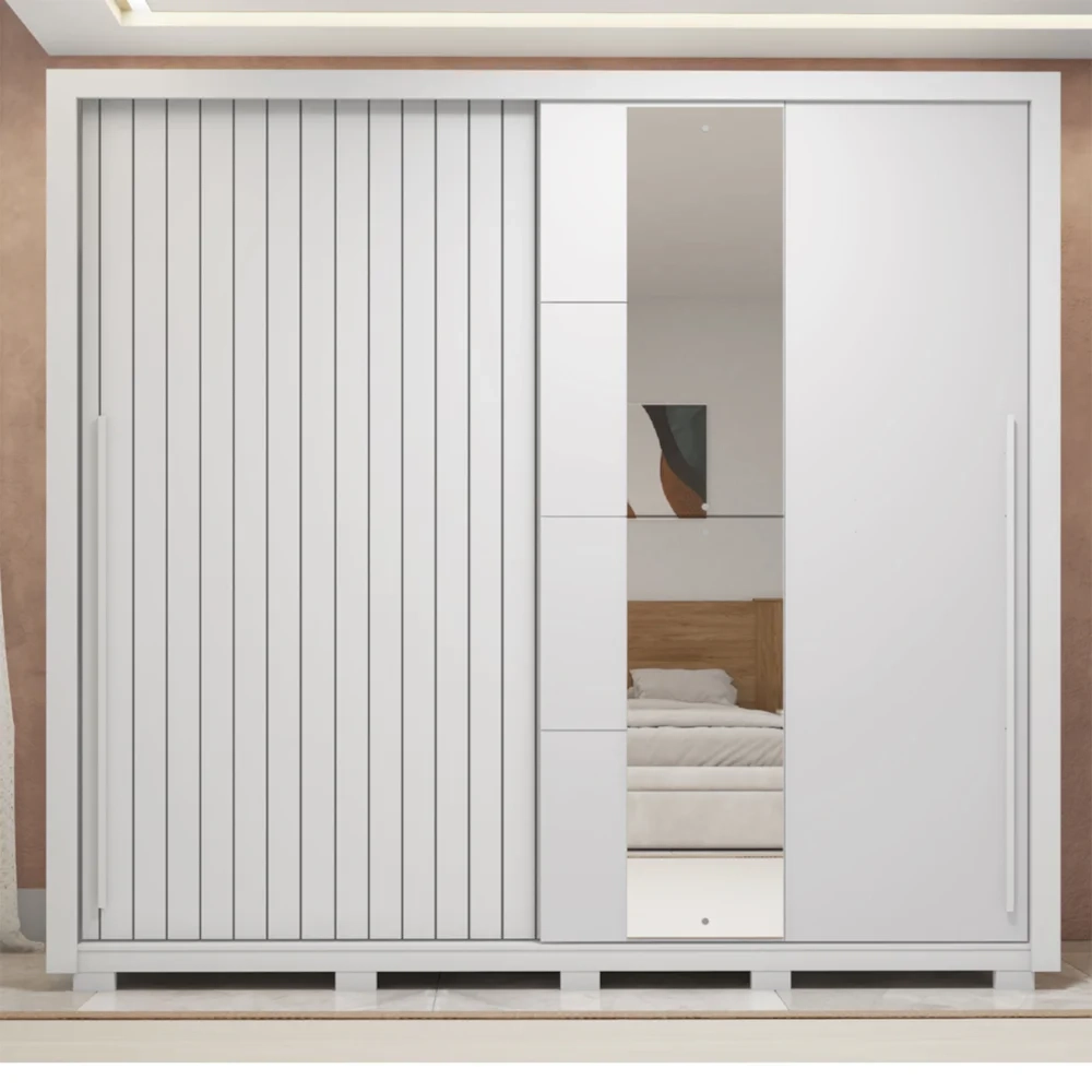 Guarda Roupa Casal 245cm 2 Portas Espelho Scipio Branco C01 - Mpozenato