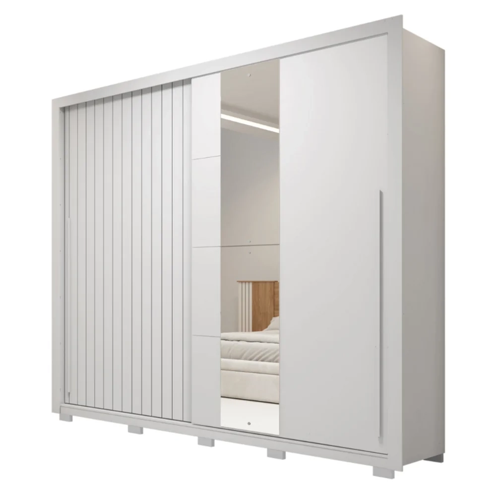 Guarda Roupa Casal 245cm 2 Portas Espelho Scipio Branco C01 - Mpozenato