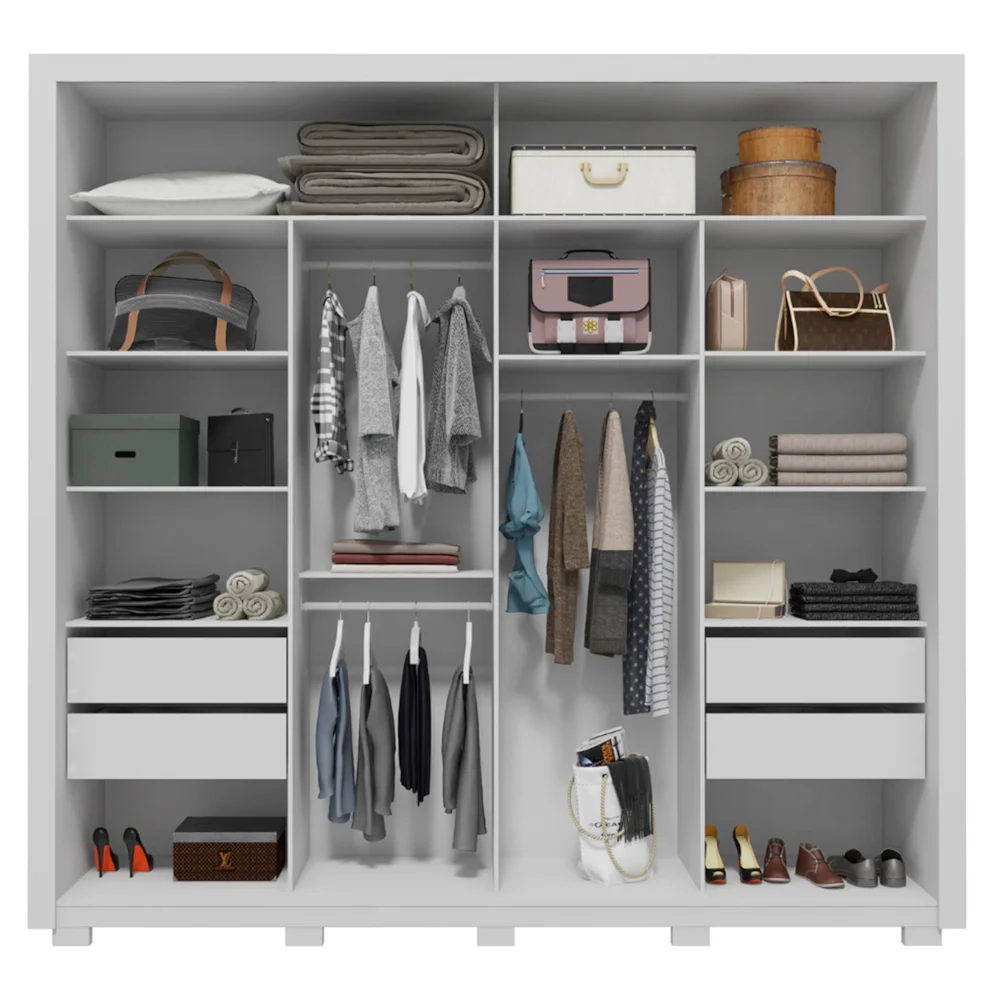 Guarda Roupa Casal 245cm 2 Portas Espelho Scipio Branco C01 - Mpozenato