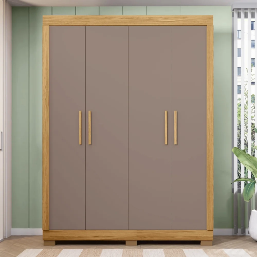 Guarda Roupa Solteiro 154cm Com 4 Portas Brasid Mel/Cacao C01 - Mpozenato