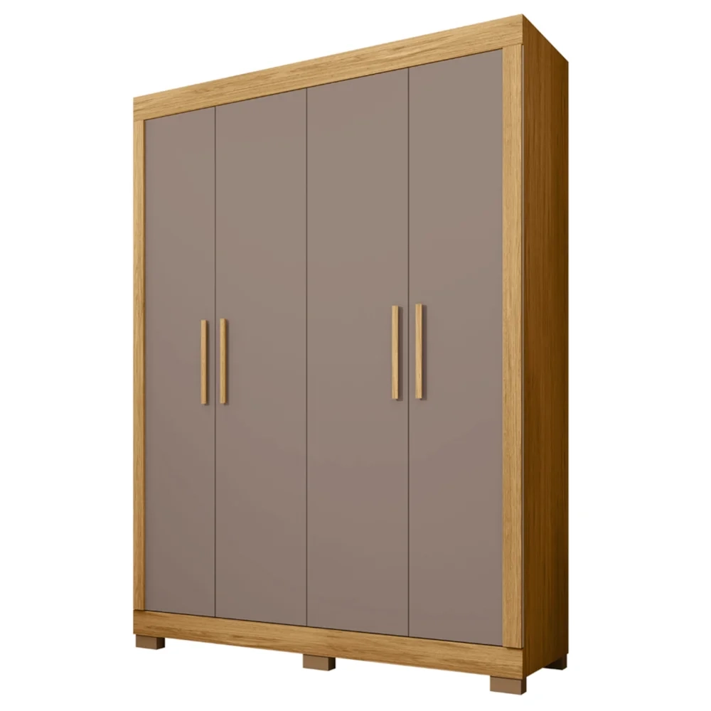 Guarda Roupa Solteiro 154cm Com 4 Portas Brasid Mel/Cacao C01 - Mpozenato