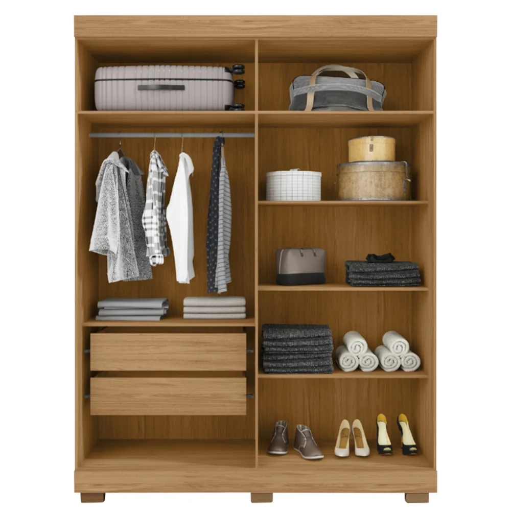 Guarda Roupa Solteiro 154cm Com 4 Portas Brasid Mel/Cacao C01 - Mpozenato