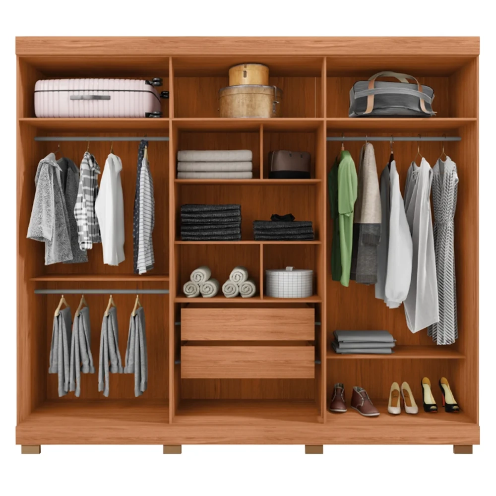 Guarda Roupa Casal 230cm 6 Portas Espelho Brasid Freijó/Off C01 - Mpozenato