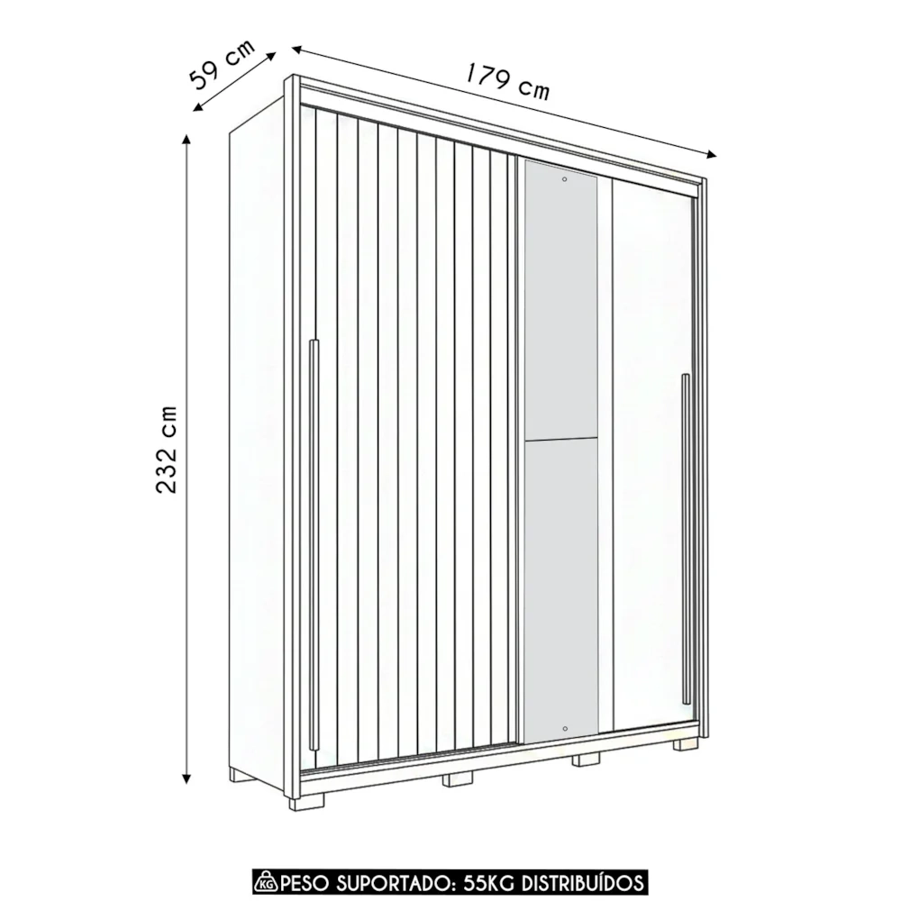 Guarda Roupa Casal 179cm Com Espelho Sabin Freijó/Off C01 - Mpozenato