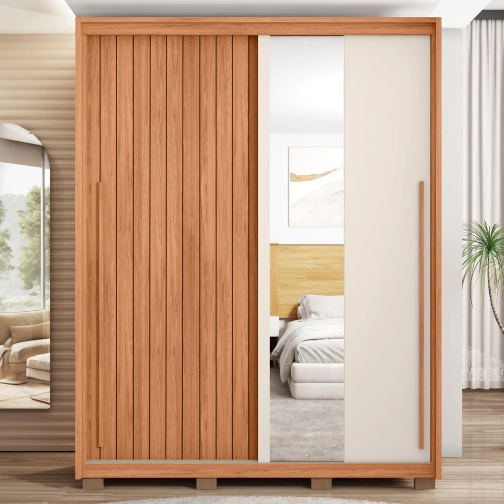 Guarda Roupa Casal 179cm Com Espelho Sabin Freijó/Off C01 - Mpozenato