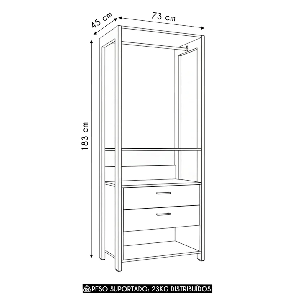Guarda Roupa Solteiro Closet 73cm 2 Gavetas Una Mel/Preto C01 - Mpozenato