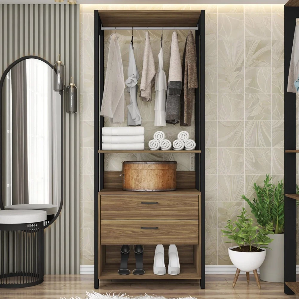 Guarda Roupa Solteiro Closet 73cm 2 Gavetas Una Mel/Preto C01 - Mpozenato