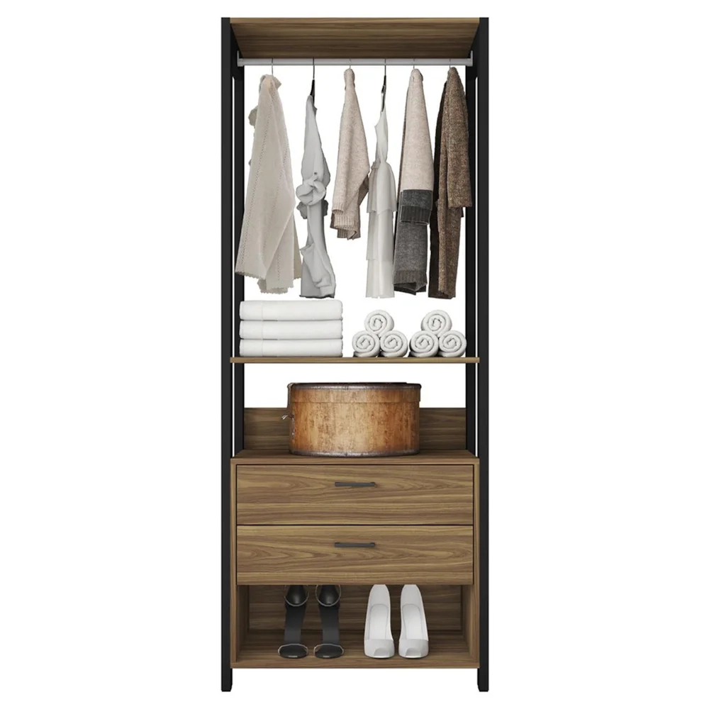 Guarda Roupa Solteiro Closet 73cm 2 Gavetas Una Mel/Preto C01 - Mpozenato