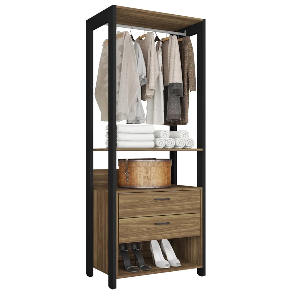 Guarda Roupa Solteiro Closet 73cm 2 Gavetas Una Mel/Preto C01 - Mpozenato
